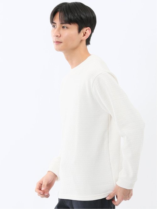 ストレッチ モールジャガード クルーネック長袖Tシャツ