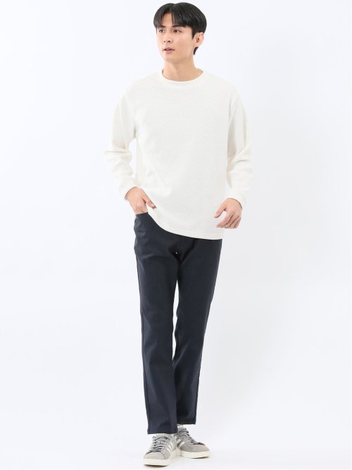 ストレッチ モールジャガード クルーネック長袖Tシャツ