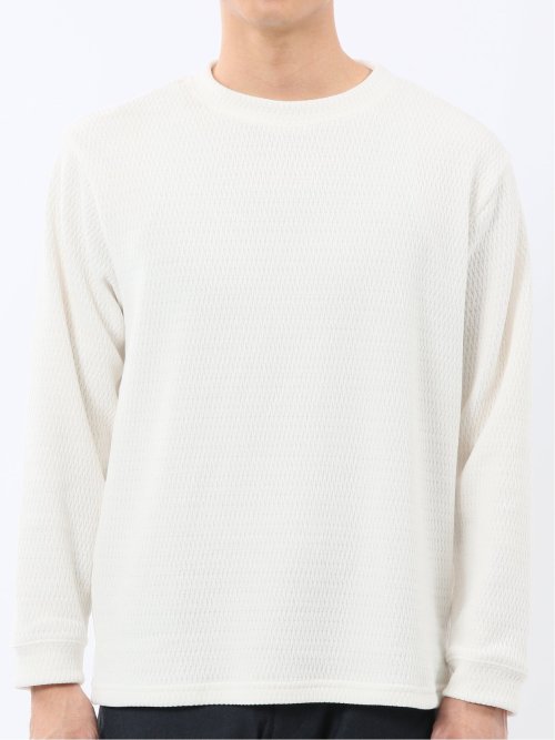ストレッチ モールジャガード クルーネック長袖Tシャツ