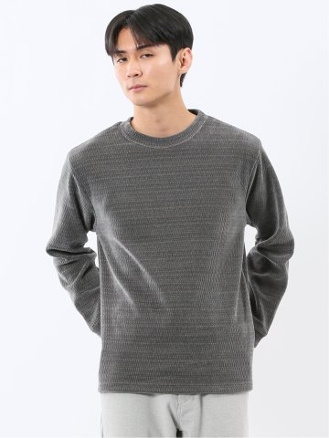ストレッチ モールジャガード クルーネック長袖Tシャツ