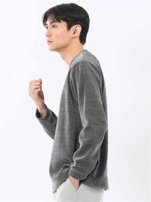 ストレッチ モールジャガード クルーネック長袖Tシャツ