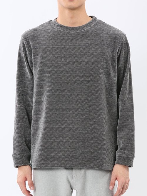 ストレッチ モールジャガード クルーネック長袖Tシャツ