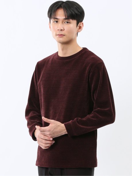 ストレッチ モールジャガード クルーネック長袖Tシャツ