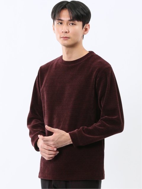 ストレッチ モールジャガード クルーネック長袖Tシャツ