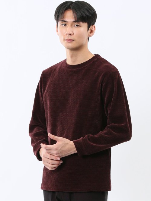 ストレッチ モールジャガード クルーネック長袖Tシャツ