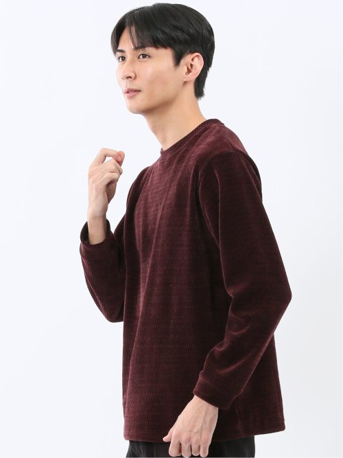 ストレッチ モールジャガード クルーネック長袖Tシャツ