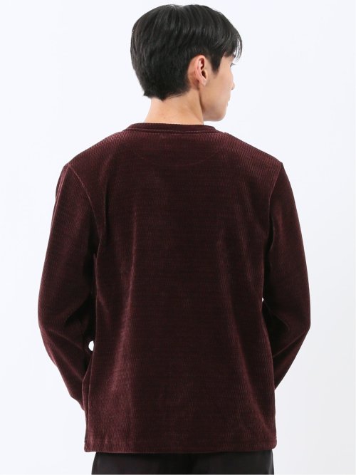 ストレッチ モールジャガード クルーネック長袖Tシャツ