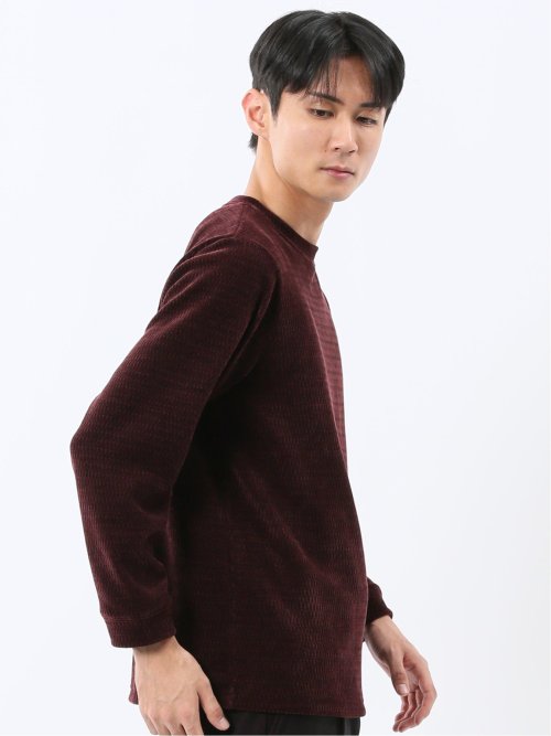 ストレッチ モールジャガード クルーネック長袖Tシャツ