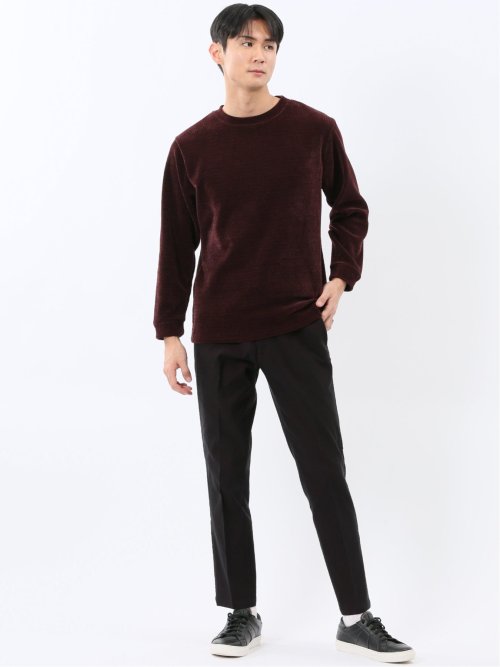 ストレッチ モールジャガード クルーネック長袖Tシャツ