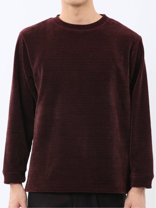 ストレッチ モールジャガード クルーネック長袖Tシャツ