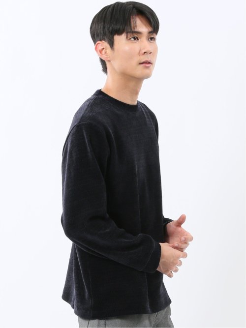 ストレッチ モールジャガード クルーネック長袖Tシャツ