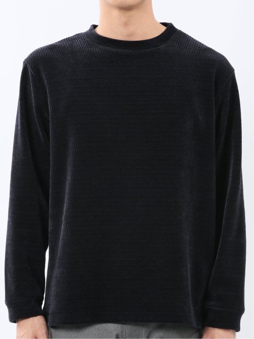 ストレッチ モールジャガード クルーネック長袖Tシャツ