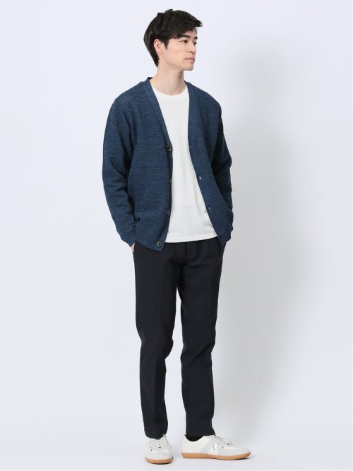 Vネックカーディガン&長袖Tシャツ アンサンブル 青 メンズ