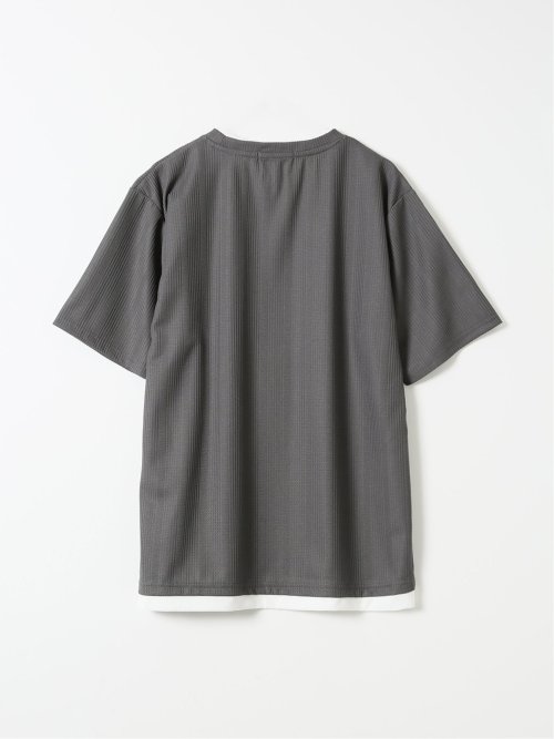 Tシャツ メンズ 半袖 ストレッチ クルーネック レイヤード風 ストライプ ワッフル クリエーションキューブ/CREATION CUBE