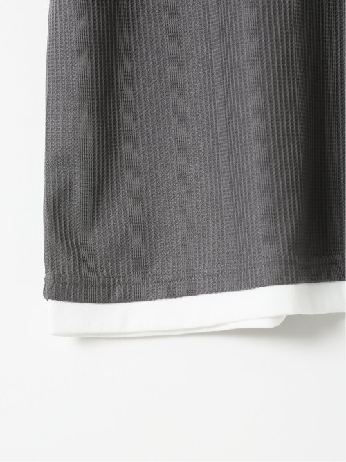 Tシャツ メンズ 半袖 ストレッチ クルーネック レイヤード風 ストライプ ワッフル クリエーションキューブ/CREATION CUBE