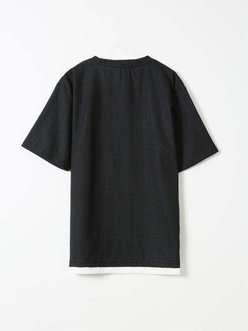 Tシャツ メンズ 半袖 ストレッチ クルーネック レイヤード風 ストライプ ワッフル クリエーションキューブ/CREATION CUBE
