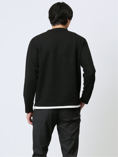 幾何学ジャガード フェイククルーネック長袖Tシャツ