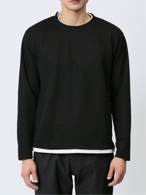 幾何学ジャガード フェイククルーネック長袖Tシャツ