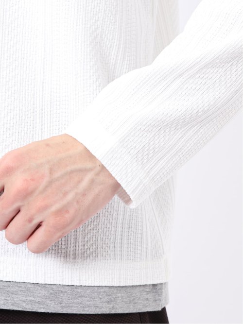 Tシャツ メンズ 長袖 ストレッチ クルーネック フェイクレイヤード 胸ポケット ニット風 ジャガード