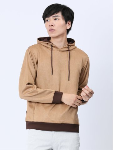 ピーチスキン 切替 長袖プルパーカー