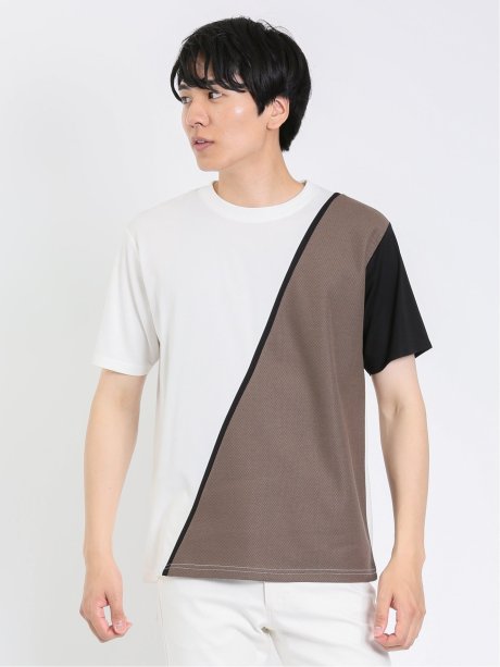 接触冷感 切替クルーネック半袖Tシャツ