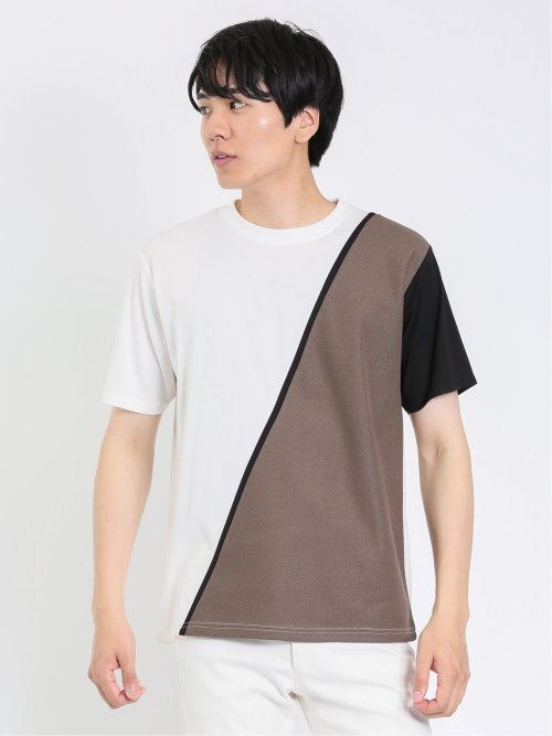 接触冷感 切替クルーネック半袖Tシャツ