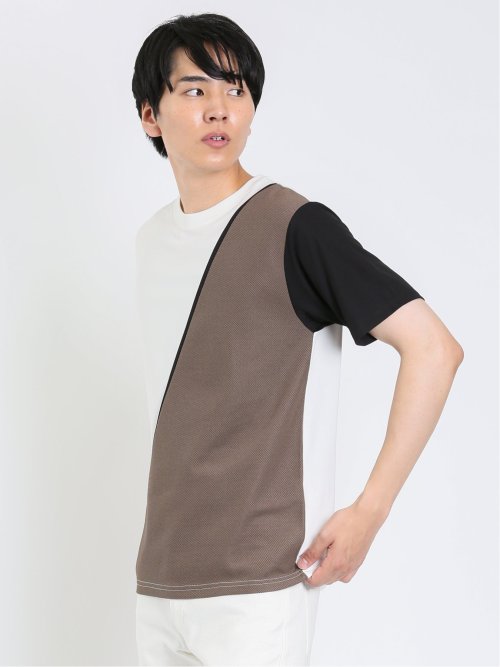 接触冷感 切替クルーネック半袖Tシャツ