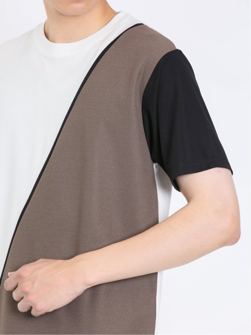 接触冷感 切替クルーネック半袖Tシャツ