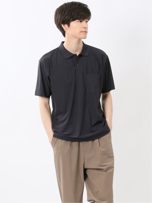 接触冷感 シャドーストライプ 半袖ポロシャツ