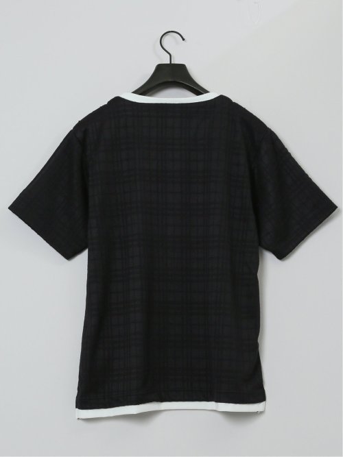 ふくれジャガード フェイクキーネック半袖Tシャツ