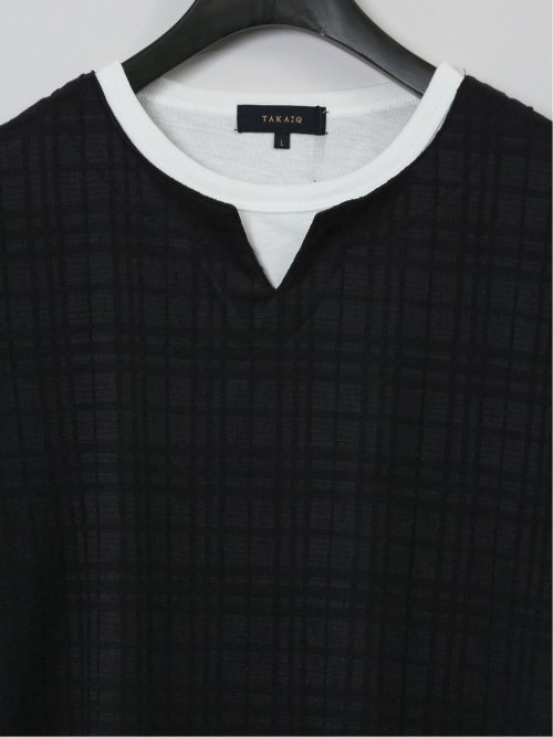 ふくれジャガード フェイクキーネック半袖Tシャツ