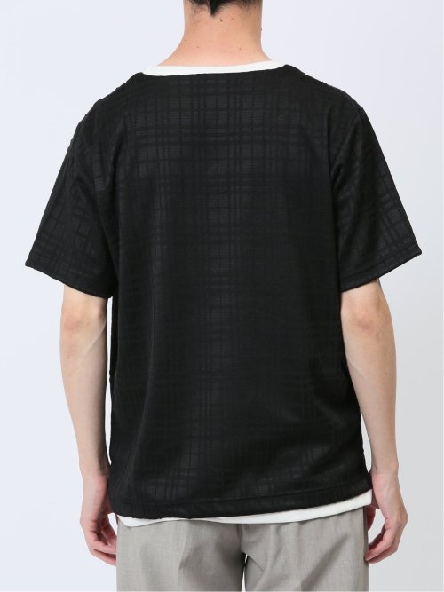 ふくれジャガード フェイクキーネック半袖Tシャツ