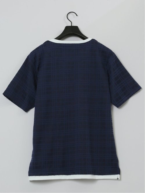 ふくれジャガード フェイクキーネック半袖Tシャツ