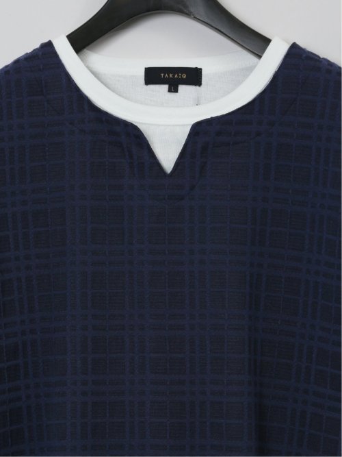 ふくれジャガード フェイクキーネック半袖Tシャツ