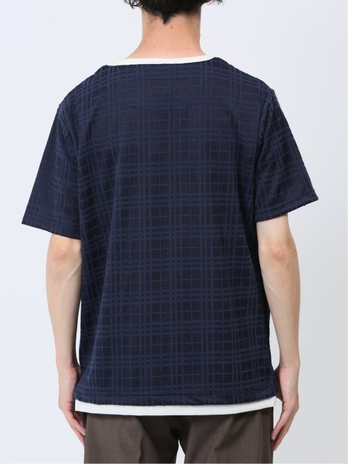 ふくれジャガード フェイクキーネック半袖Tシャツ