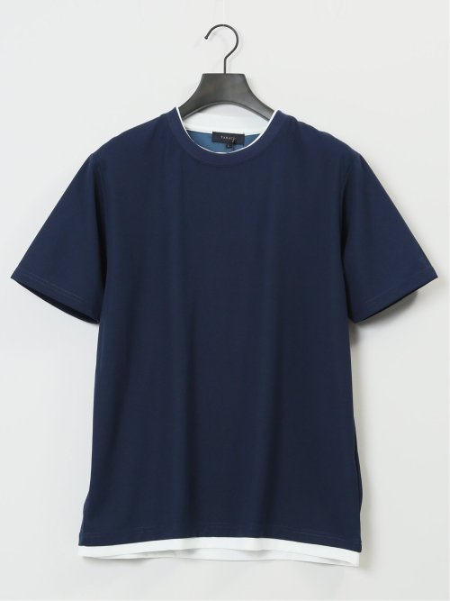 梨地 フェイククルーネック半袖Tシャツ