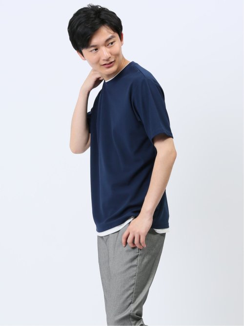 梨地 フェイククルーネック半袖Tシャツ