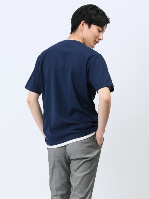 梨地 フェイククルーネック半袖Tシャツ