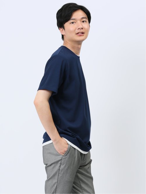 梨地 フェイククルーネック半袖Tシャツ