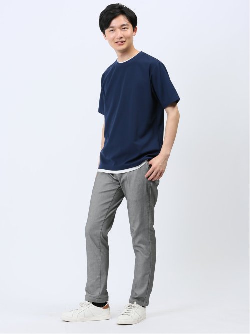 梨地 フェイククルーネック半袖Tシャツ