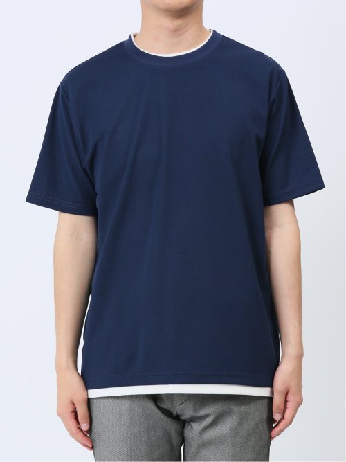 梨地 フェイククルーネック半袖Tシャツ