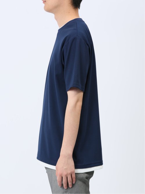 梨地 フェイククルーネック半袖Tシャツ