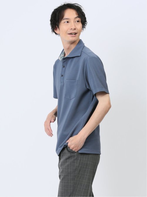 リップルボーダー 半袖ポロシャツ(M 70青): トップス | TAKA-Q