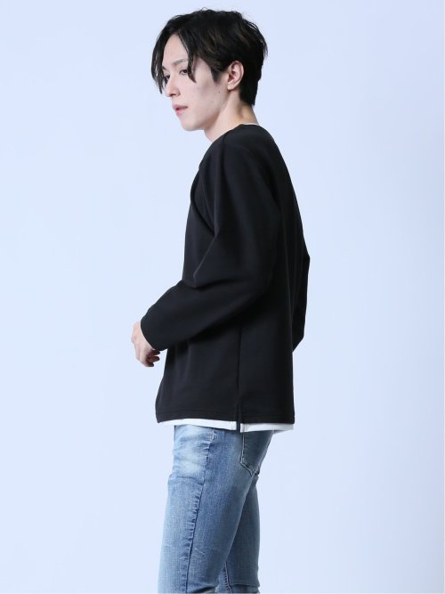 カルゼ 両面起毛 キーネック長袖Tシャツ