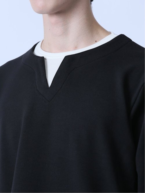 カルゼ 両面起毛 キーネック長袖Tシャツ