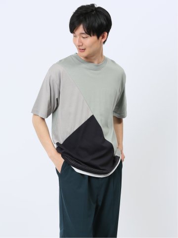 斜め切替 クルーネック半袖Tシャツ