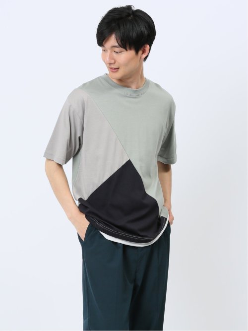 斜め切替 クルーネック半袖Tシャツ