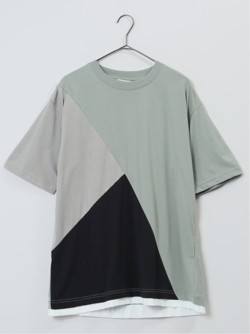 斜め切替 クルーネック半袖Tシャツ