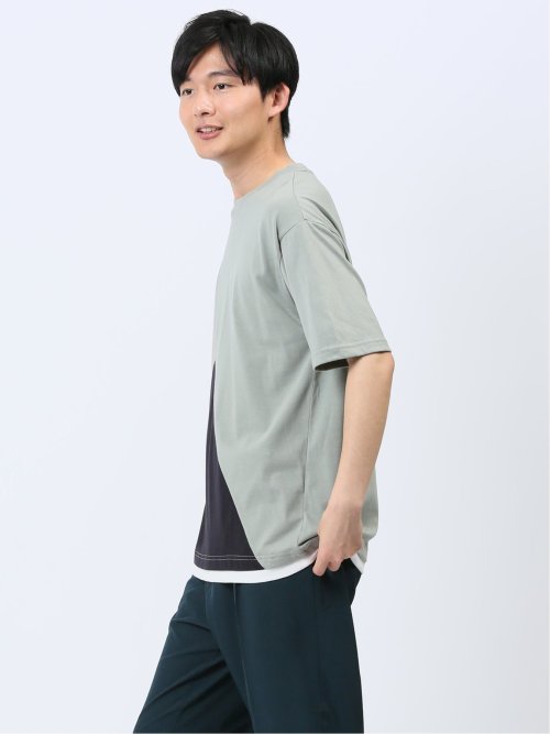 斜め切替 クルーネック半袖Tシャツ