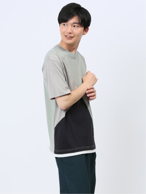 斜め切替 クルーネック半袖Tシャツ